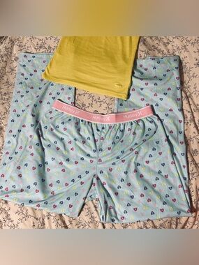 Hurley Light Blue Multicoloured Heart Print Pj Pants with Pink Waistband